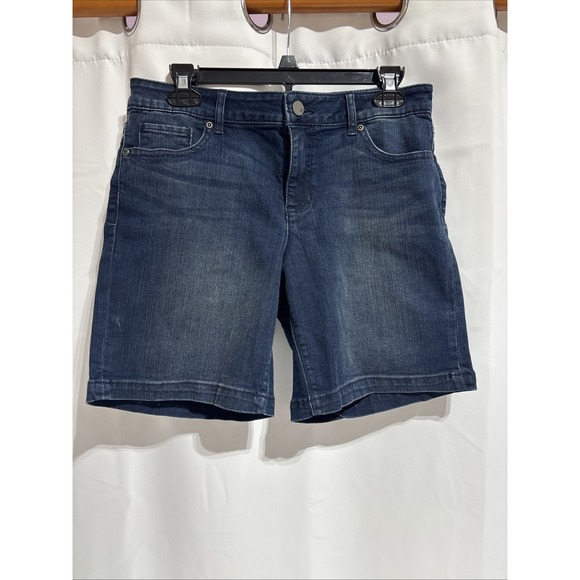New York & Company Pants - NY & Co Size 8 Denim Bermuda Stretch  Shorts Pockets Dark‎ Wash